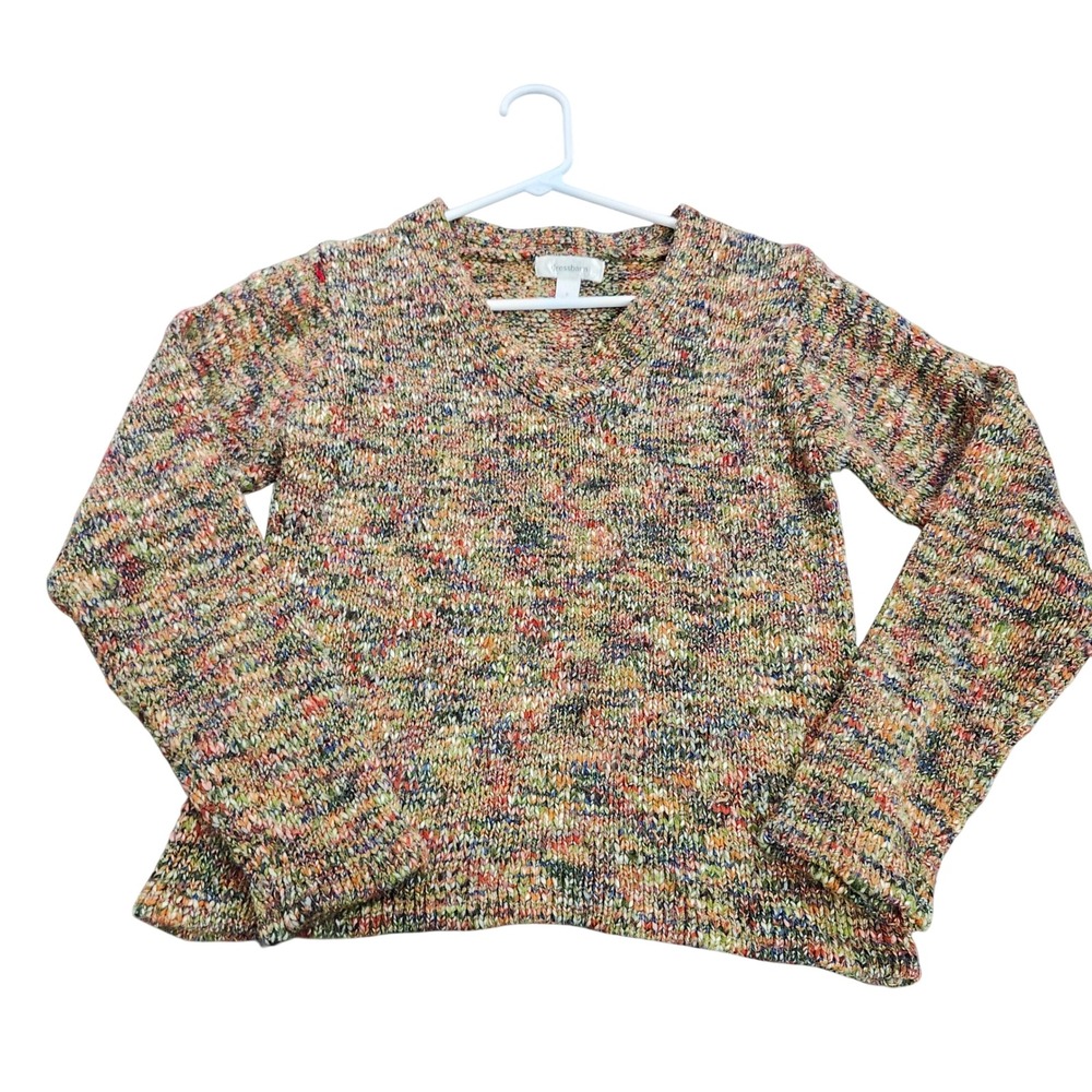 Dressbarn Sweater Womens S Pullover Multi-Color Marled V-Neck Knit EUC